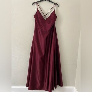 David’s Bridal Spaghetti Strap Satin A-Line Bridesmaid Dress.